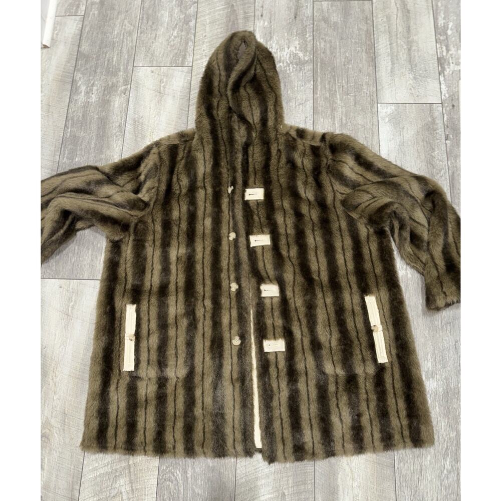 VTG DENNIS BASSO REVERSIBLE Cream Faux Fur Faux Suede Hooded Coat 3x